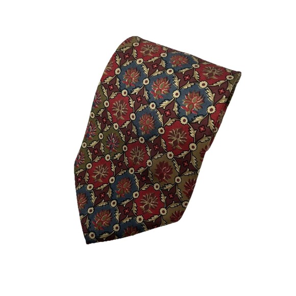 JS Blank The Cotswold Collection Red Tan Floral All Silk Handmade Tie 57.75"x 4" - Picture 1 of 5